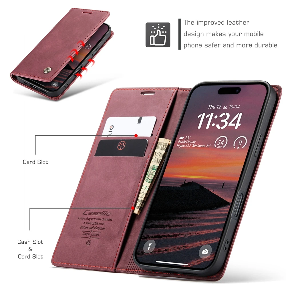 Leather Flip Cover Wallet Case with Card & Cash Slots and Kickstand Functionality