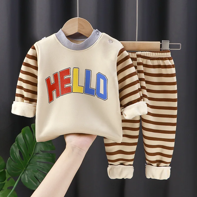 Autumn And Winter Children's Thermal Underwear Padded And Thickened Baby Autumn Clothes Trousers Boys Girls Homewear Sui children thermal underwear