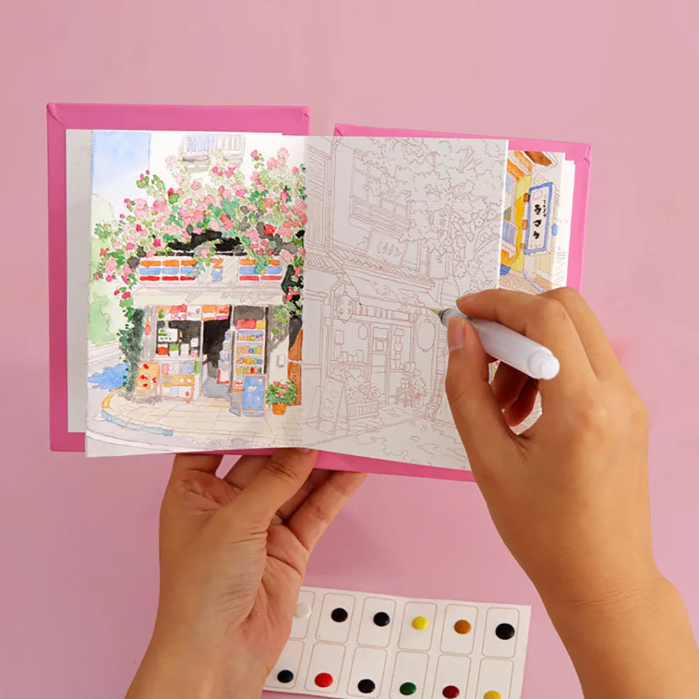 Exquisite Folding Watercolor and Graffiti Art Coloring Book Set