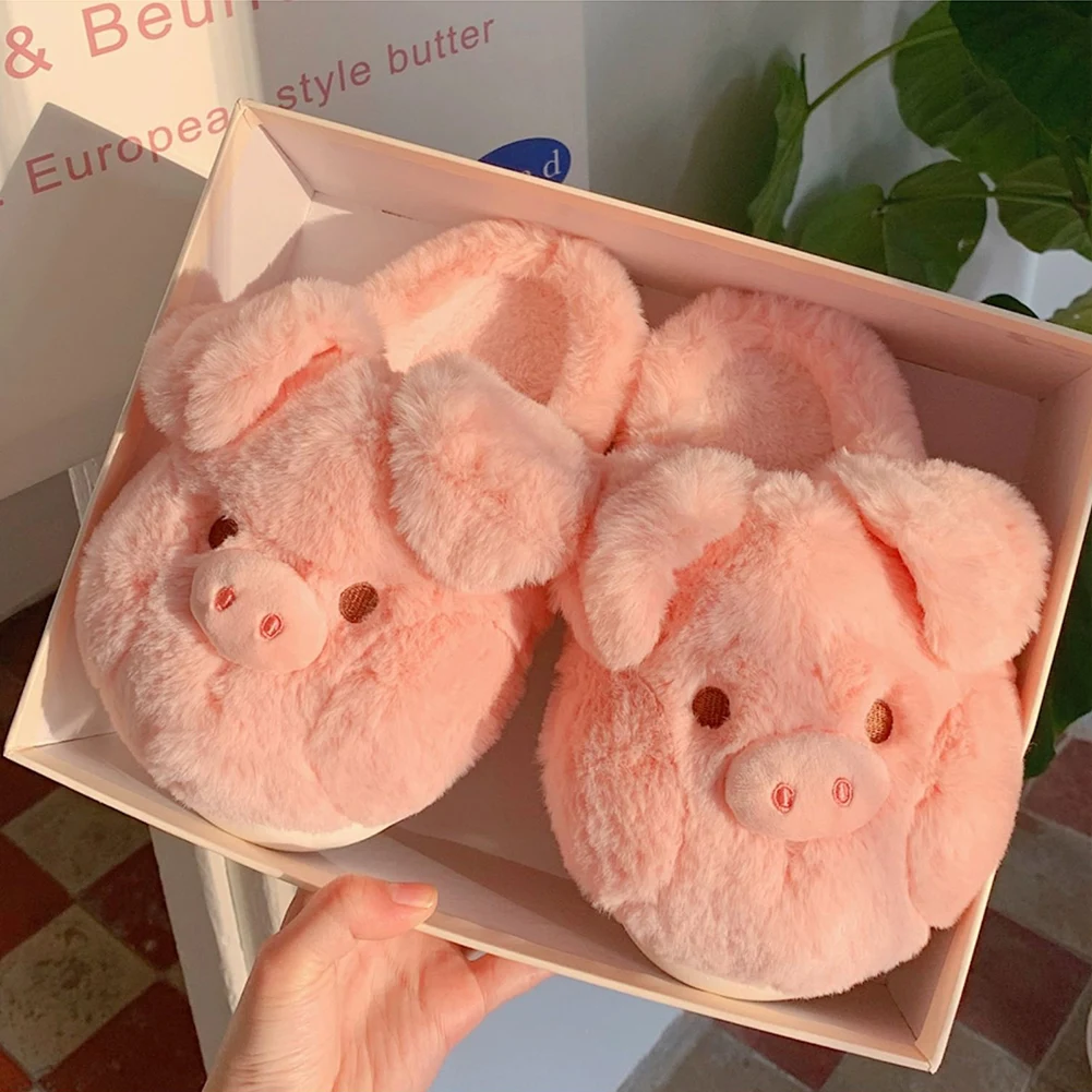 Cute Plush Pig Slippers Fuzzy Home Slippers Non Slip Furry Thick Sole Slipper Comfortable Warm Animal Slipper for Indoor Bedroom