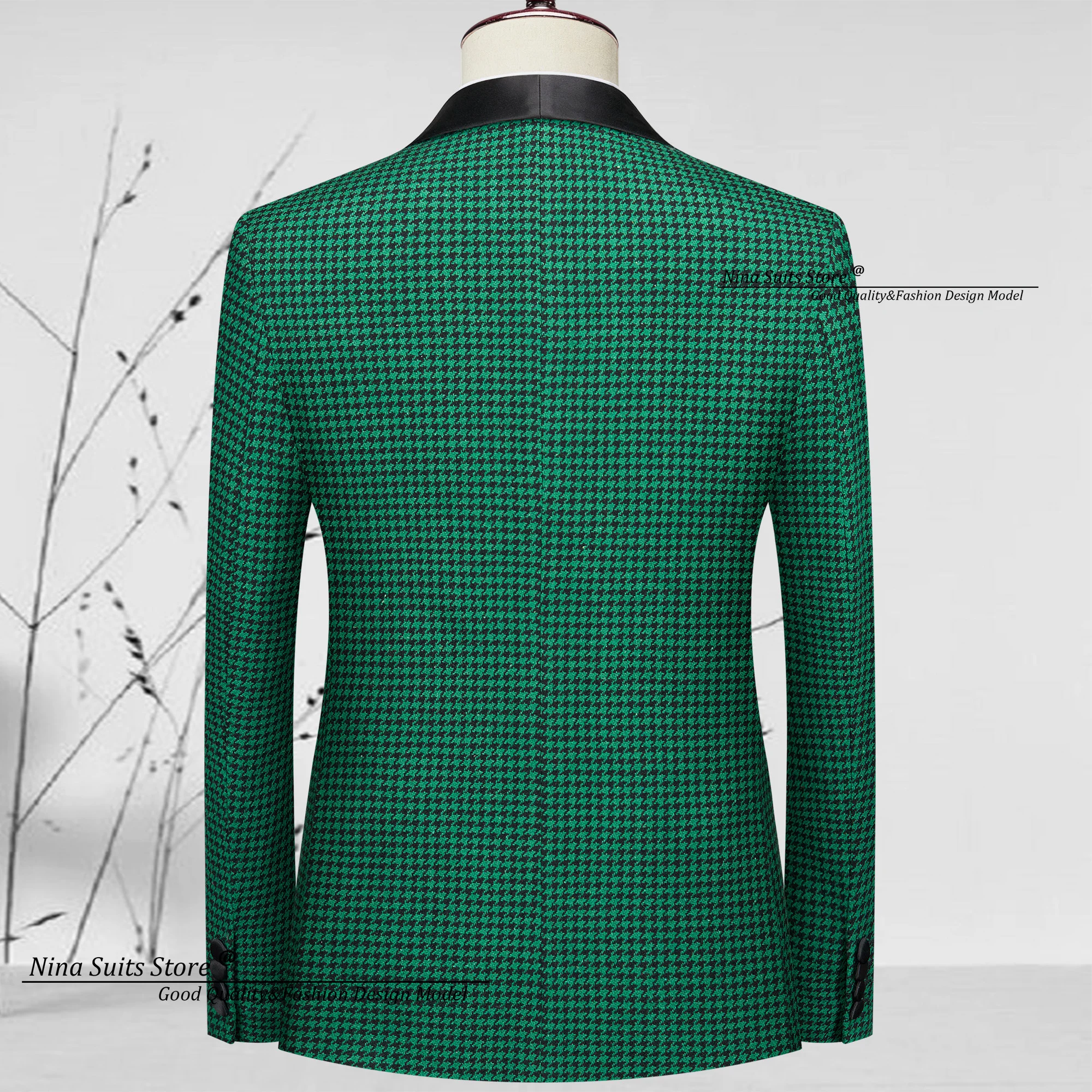Men 3-piece Suits Houndstooth Party Costume Coat Vest Pants