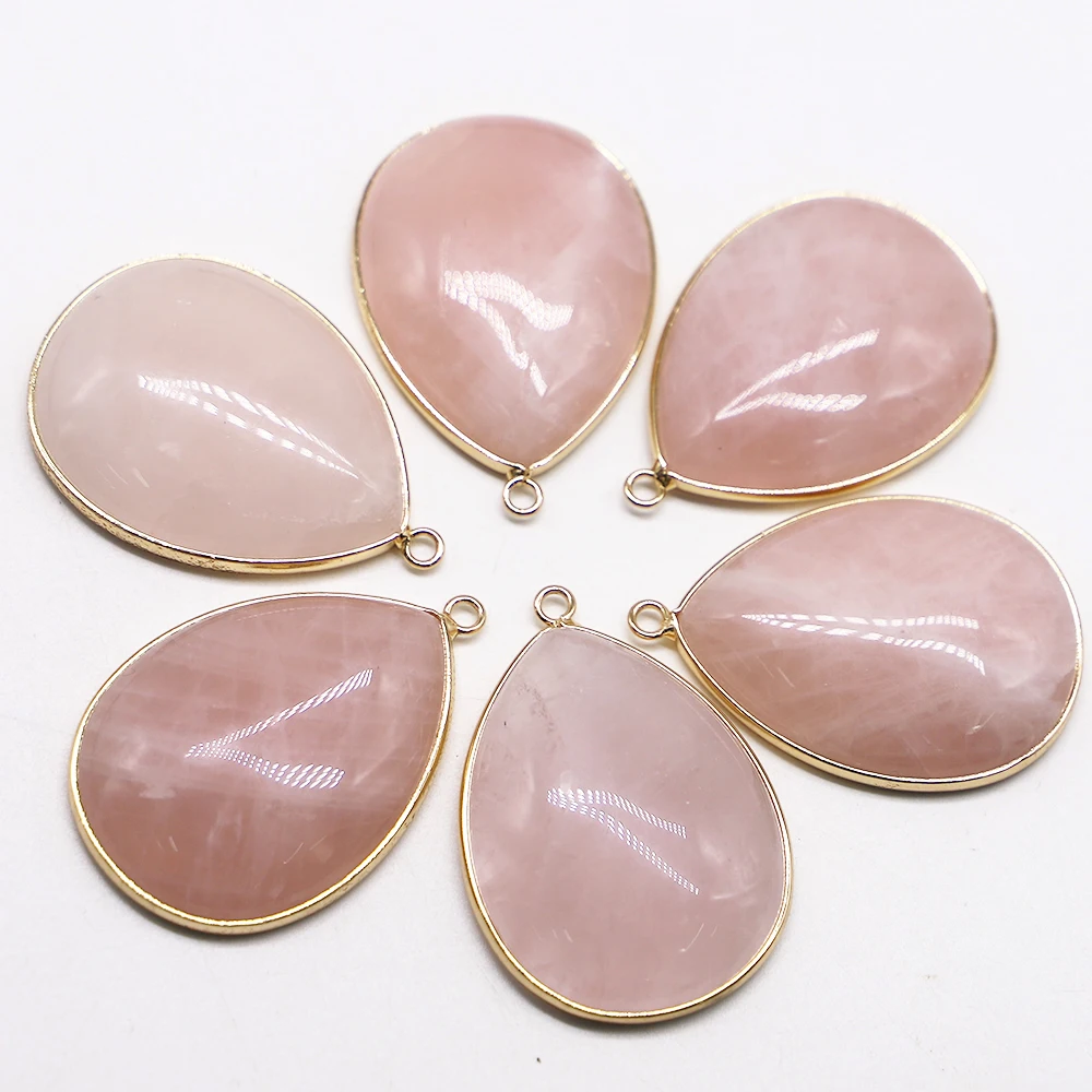 Natural Powder Crystal Water Drop Bag Gold Pendant Versatile Semi-precious Women's Earrings Necklace Accessories Wholesale 5Pcs