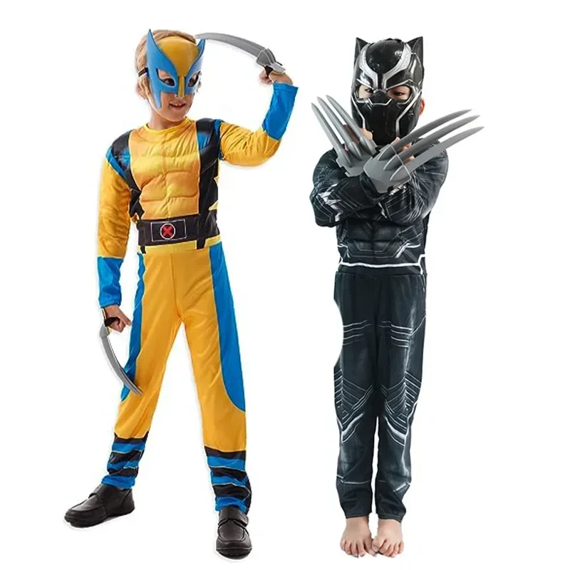 Wolverine Child Halloween Costume Black Panter Costume Classic Hero Kids Onesies Wolverine Muscle Child Jumpsuit
