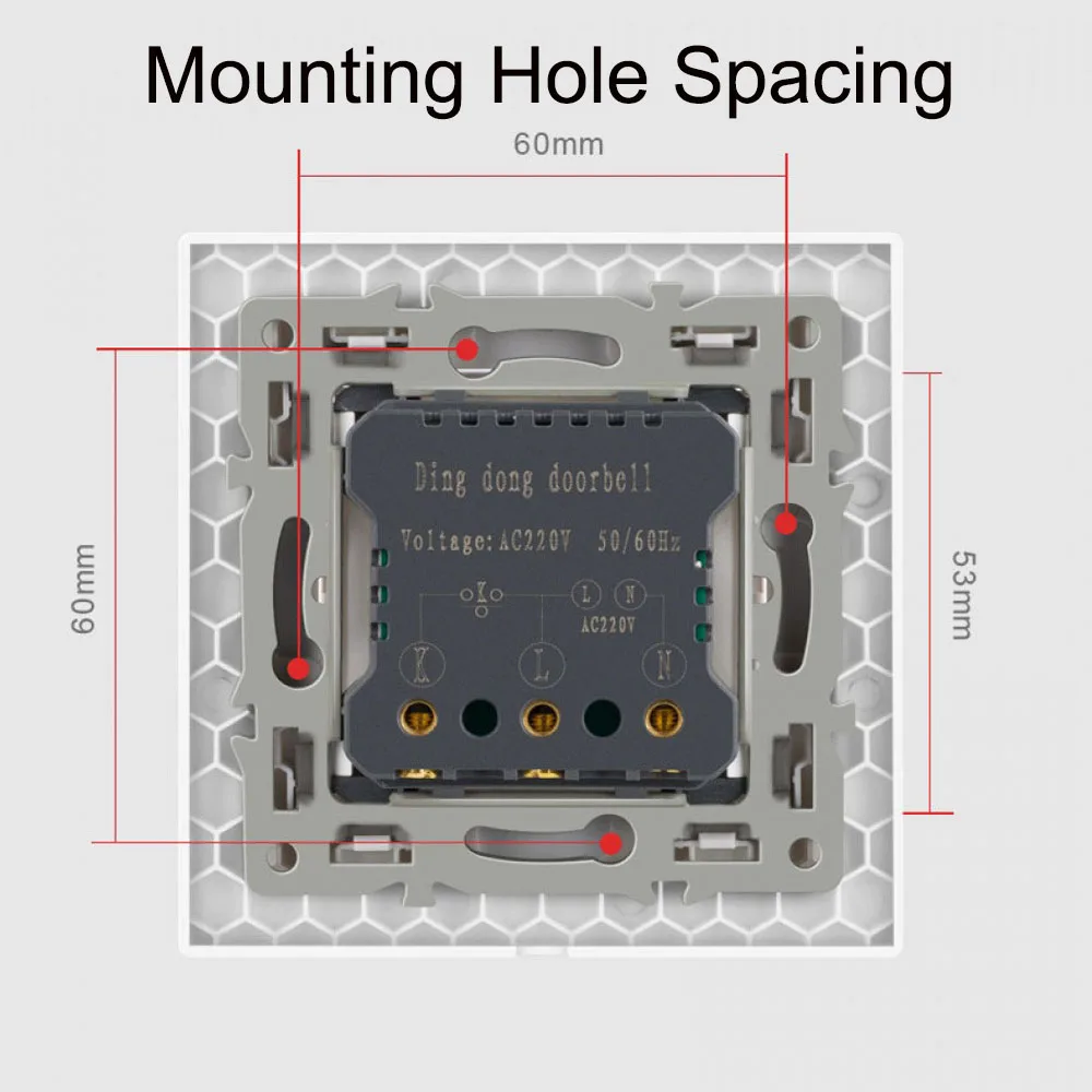 86 Type Embedded AC220V Wired Hotel Doorbell Home Doorbell Switch Wall Button 16A Tempered Crystal Glass Panel Switch