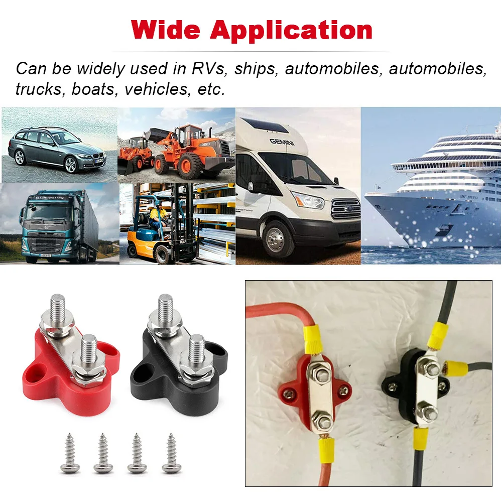 Power Distribution Stud 1/4" M6 M8 M10 Terminal Block Stud 80A 48V Bus Bar Dual Power Distribution Post Heavy Duty Positive Negative for Truck RV Boat power distribution block