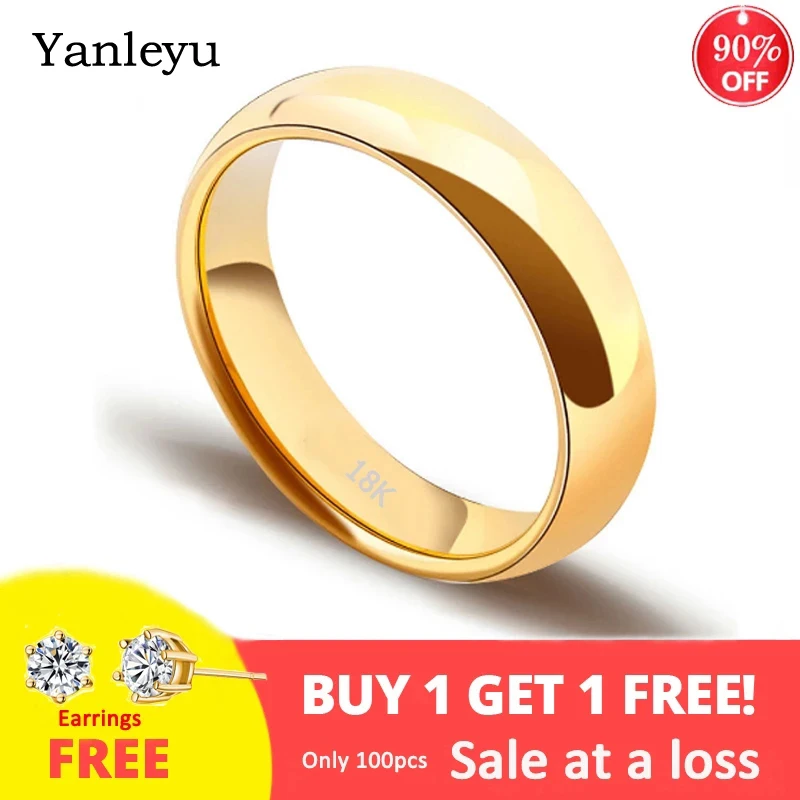 4mm simple fashion 18K gold color ring men's & women's exclusive couple wedding ring wedding rings finger rings fashion rings couple rings gold rings