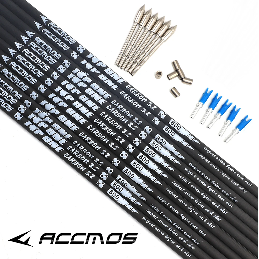 

6-12pc ID3.2MM 0.006 Straightness Pure Carbon Arrow Shaft Spine 350-1000 with Point/Nock/Ring for Recurve compound Bow Shooting