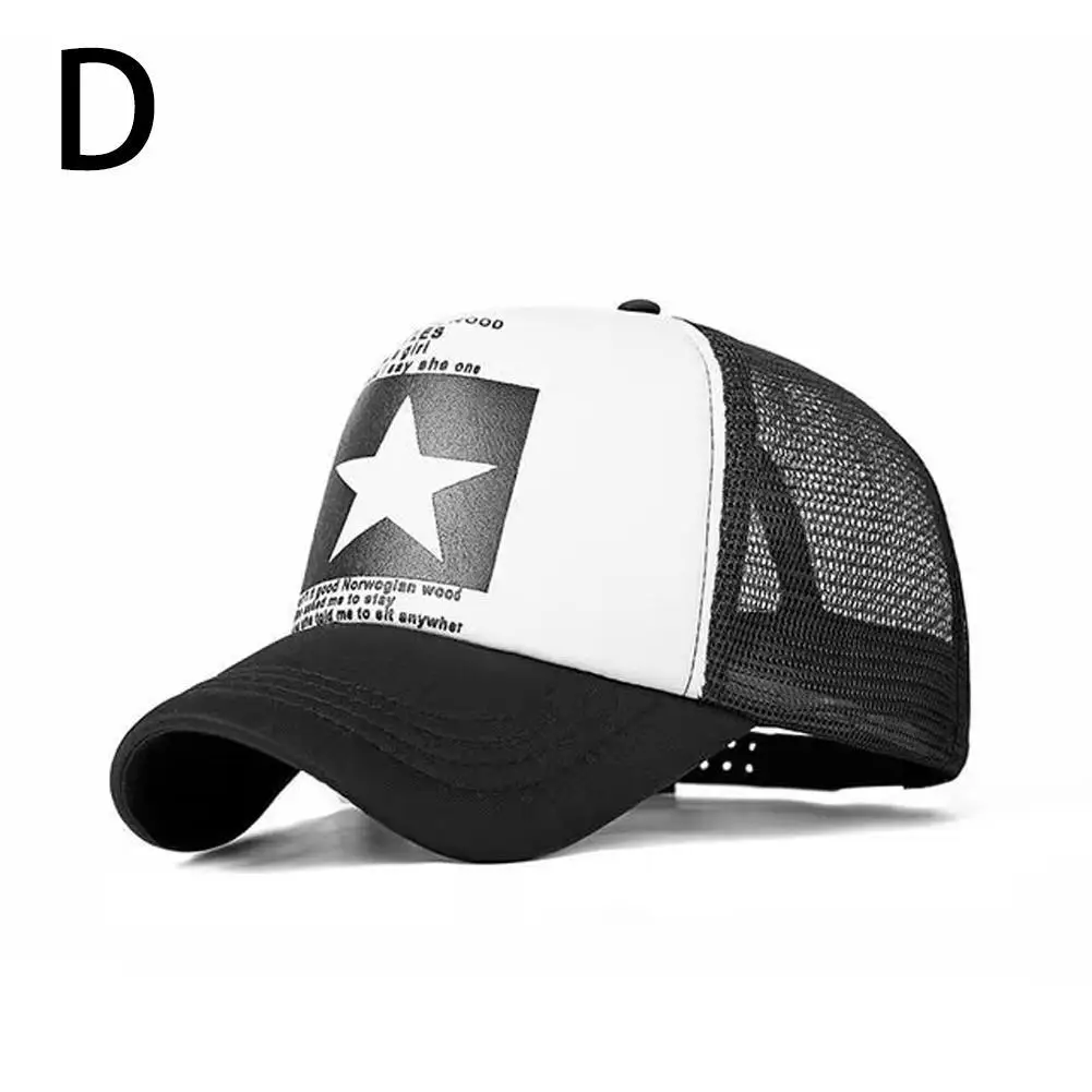 Unisex Sommer-Baseballkappe aus Mesh, modische, mit Sternen bedruckte, verstellbare Baseballmütze, Snap-Back-Trucker-Mütze, Pferdeschwanz-Kappe für Outdoor-Sportarten – Detail 20