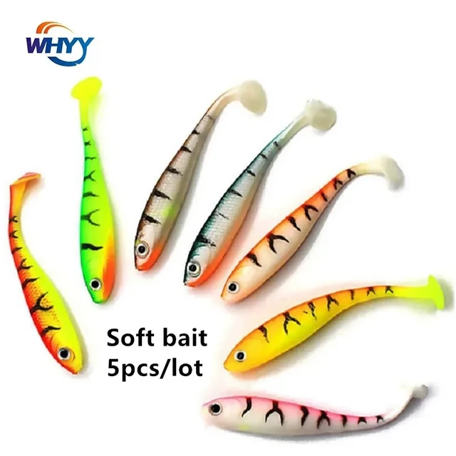WHYY 5 Pcs Bionic Soft Bait 7cm/2.1g Lure T-tail Bait 3D Fisheye Full-water  Fishing Bait 11 Colors Soft Lures Fishing Lure Sets