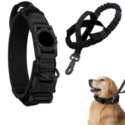Durable Adjustable Nylon Dog Collar with AirTag Holder and Metal Buckle - M (Black Set)