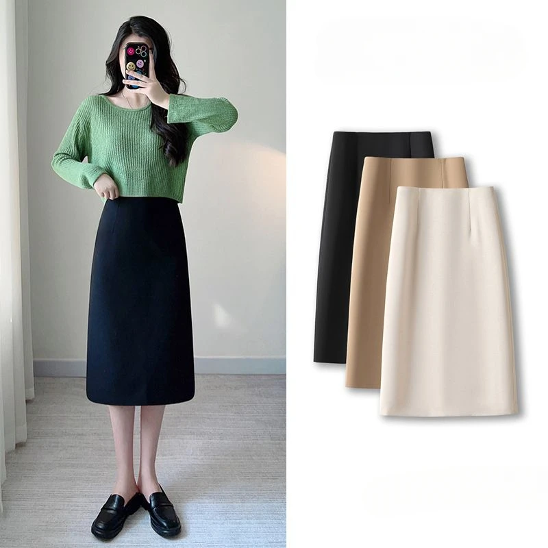 

2024 New Spring Autumn Women Fashion Long High Waist Skirts Female Solid Color Straight Skirts Ladies Casual A-line Skirts Q630