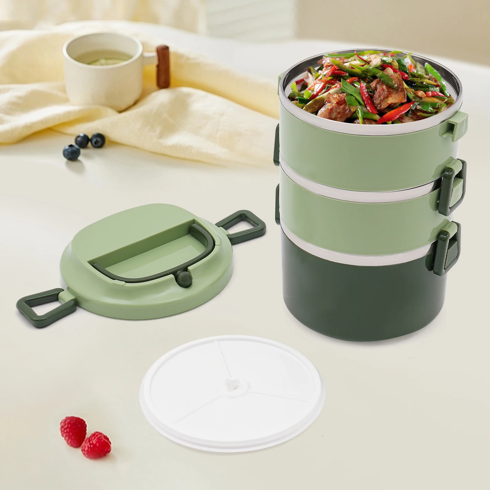 3-lagige, freistehende, stapelbare Lunchbox aus Edelstahl, Brotbox, isolierter Lebensmittelbehälter – Detail 11