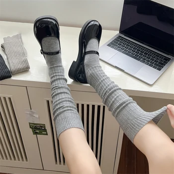 여성용 스트라이프 무릎 위 양말, 일본 스타일, 단색, 길고 따뜻한 양모 양말, 겨울 패션, 신상