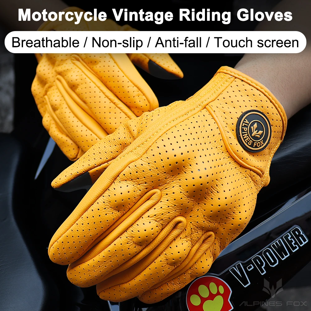 Motorcycle Gloves Full Finger Touch Screen Breathable Vintage Retro Motocross