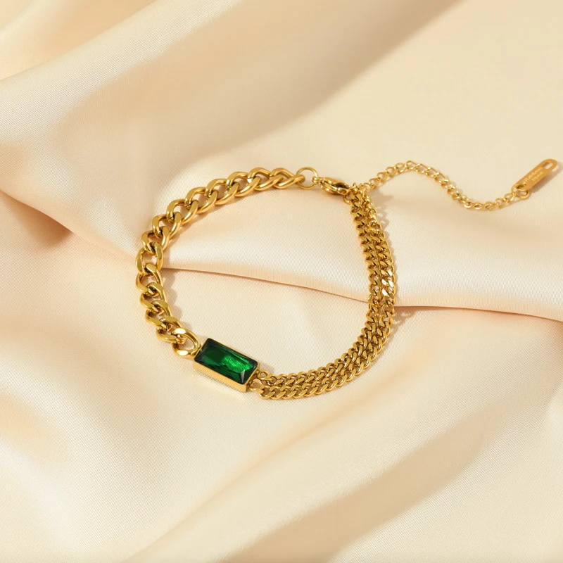 Jewelry sets jewelry set women earrings chain necklace EILIECK 316L stainless steel green crystal necklace bracelet earrings women luxury colorfast 3-piece set gift party