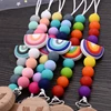 Beech Wooden Baby Pacifier Clip Handmade Cartoon Rainbow Silicone Teething Beads Infant Nipple Chain Nursing Toy Chew Gift 5