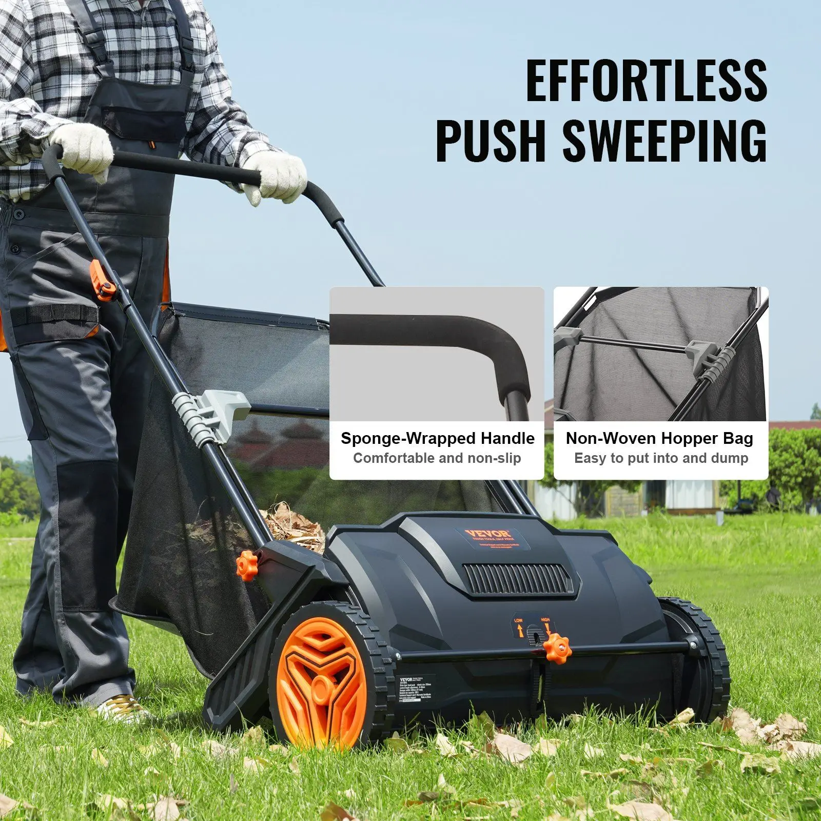 VEVOR Push Lawn Sweeper, 21-inch Leaf & Grass Collector, Strong Rubber Wheels & Heavy Duty Thickened Steel Durable to Use with L 6