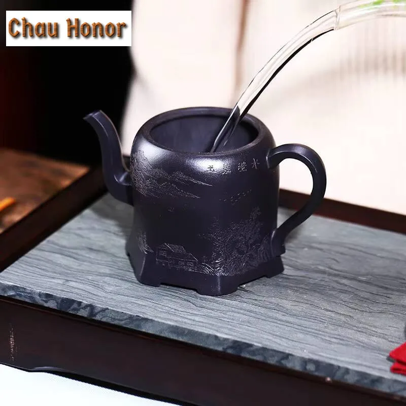 290ml Yixing Raw Ore Stone Yellow Mud Purple Clay Teapot Handmade Household Kung Fu Tea Set Tea Ceremony Drinkware Accessories