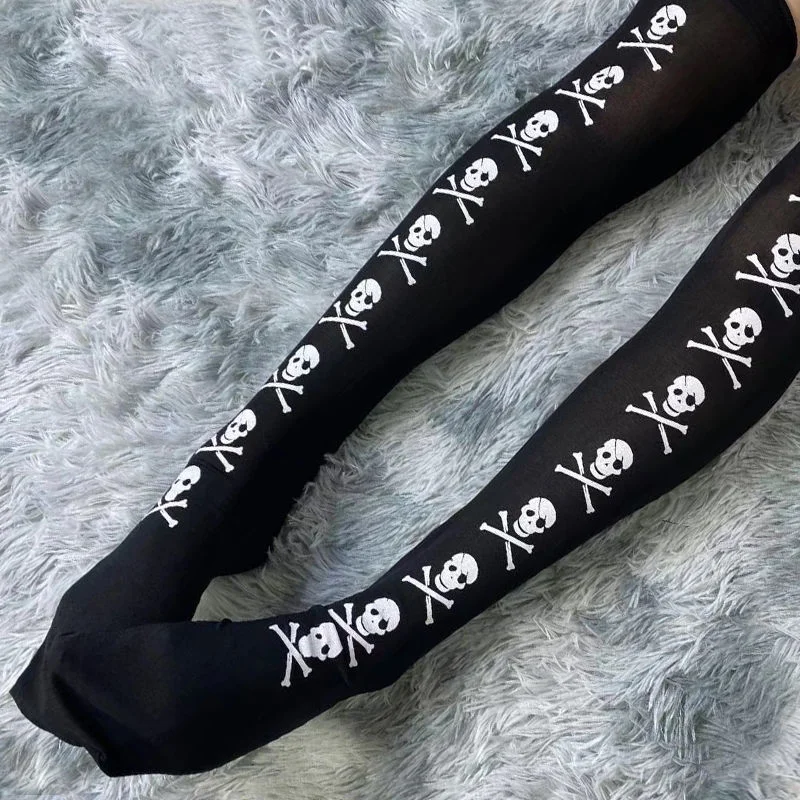 

Skull Bat Gothic Dark Long Sexy Stockings Women spider Harajuku Emo Alternative Tights Lingerie Skin Thigh High Garters Hosiery