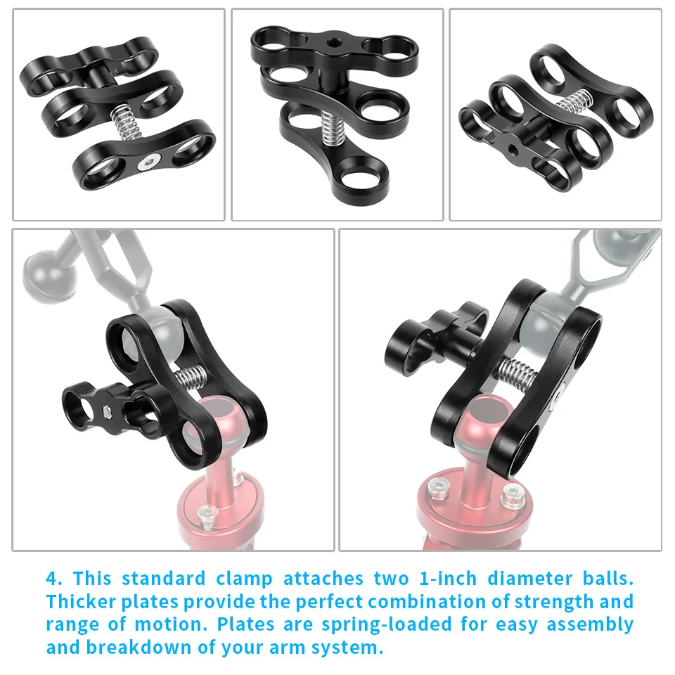 2 Löcher Tauchlicht 1" Kugel Schmetterling Clip Arm Klemmhalterung Aluminium Halterung Halter Adapter für Gopro 12 Osmo Insta360 X4 Kamera – Detail 8