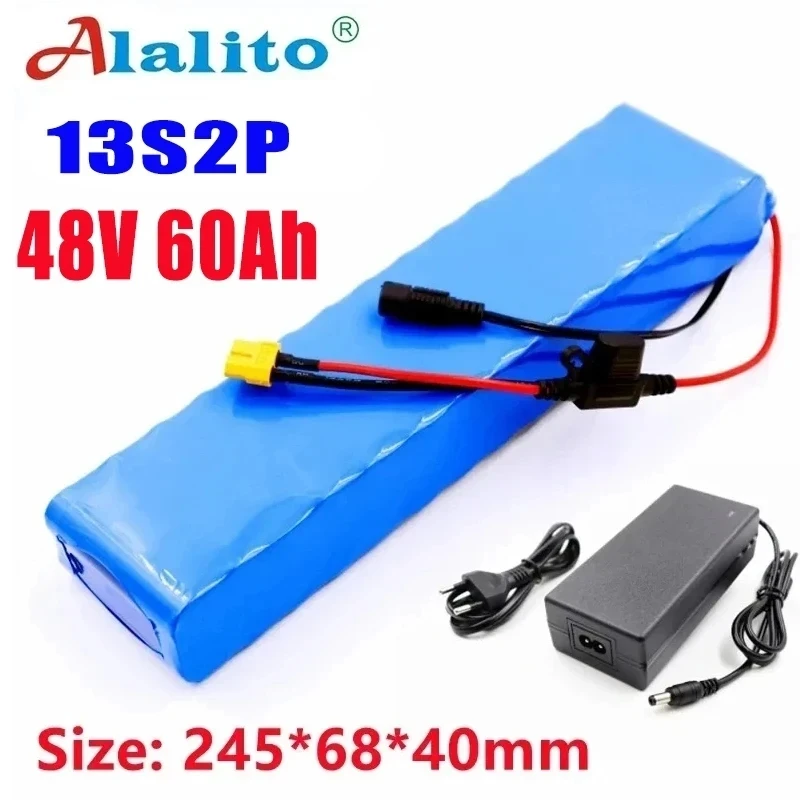 

E-bike Battery 48v 60Ah 18650 Lithium Ion Battery Pack 13S2P Bike Conversion Kit Bafang 1000w and 54.6V 2A Charger + XT60 E-bik