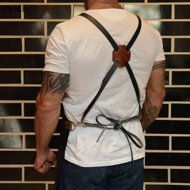 Customized Apron kitchen Outdoor barbecue apron PU leather multifunctional oil resistant work apron home and kitchen products 4