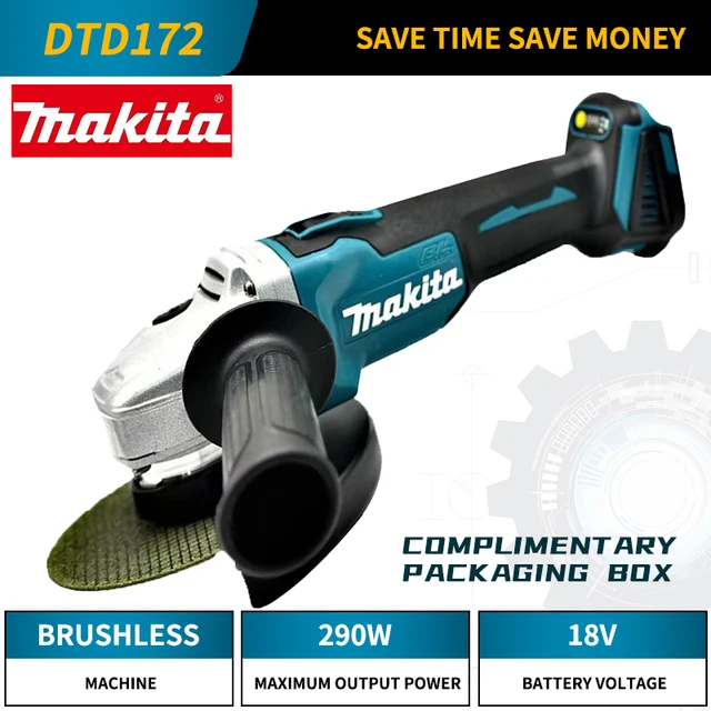 Makita 가변 속도 브러시리스 전기 앵글 연마기, 목공 전동 공구, 18V 무선, DGA404, 125mm, 100mm 신상품