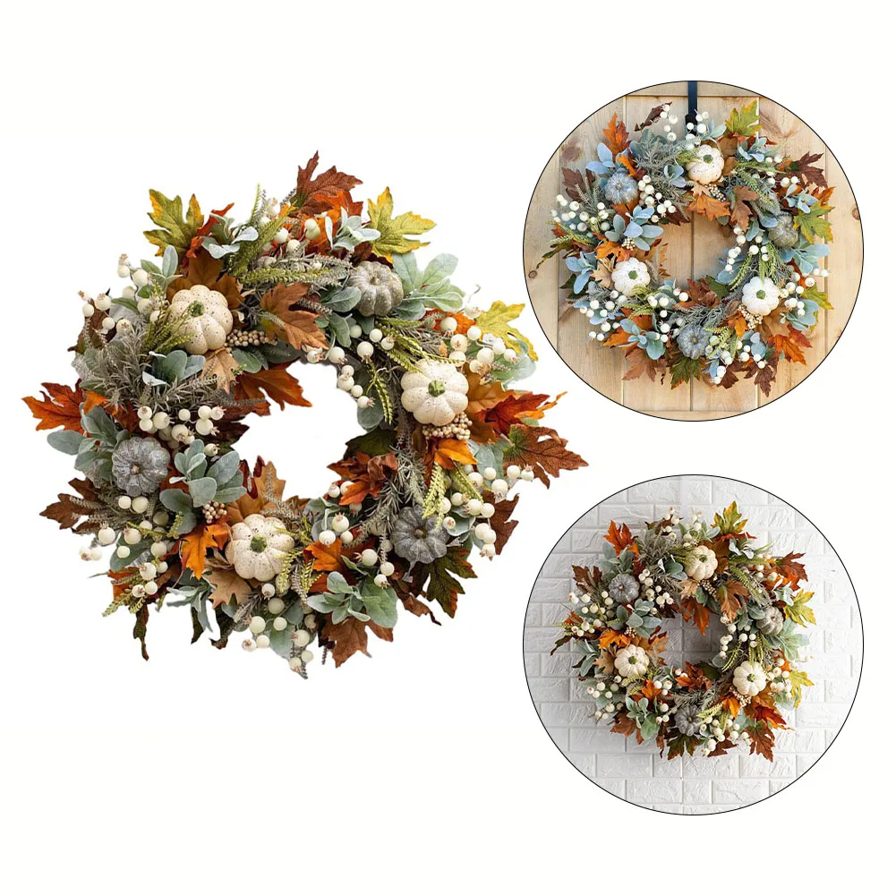 

Halloween Fall-Maple Leaf Wreath Halloween Autumn Door Hanging Thanksgiving Leaf Pumpkin Pendant Harvest Courtyard Garland