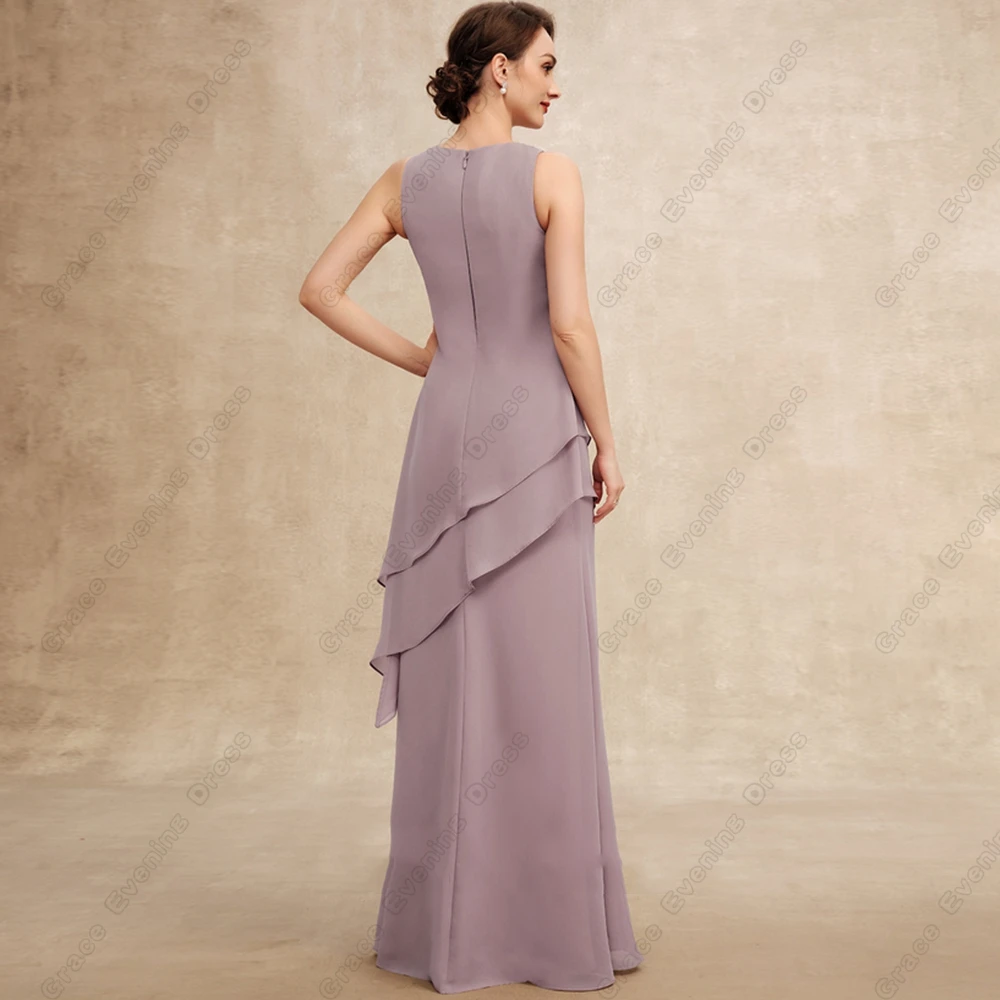 Modern Scoop Mother of Bride Dresses Lace Three Quarter Wedding Party Dresses Summer Beach Chiffon Robe De Soir&eacute;e