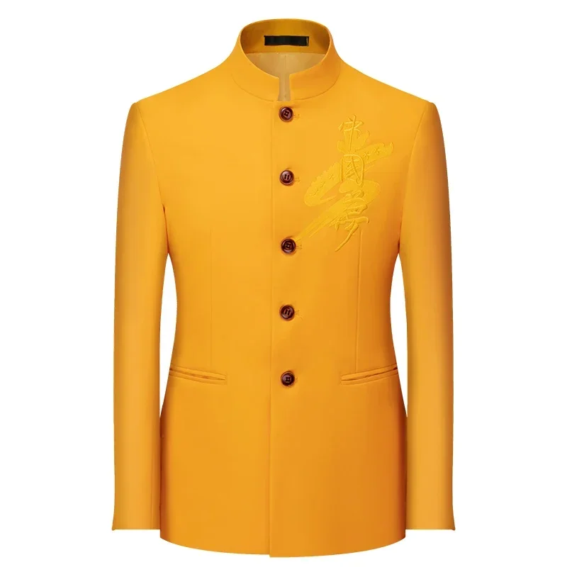 Chinese Stand Collar Men Blazer Korean Style Solid Casual Suit Jacket Fashion Slim Fit Dress Coat blazer jacket