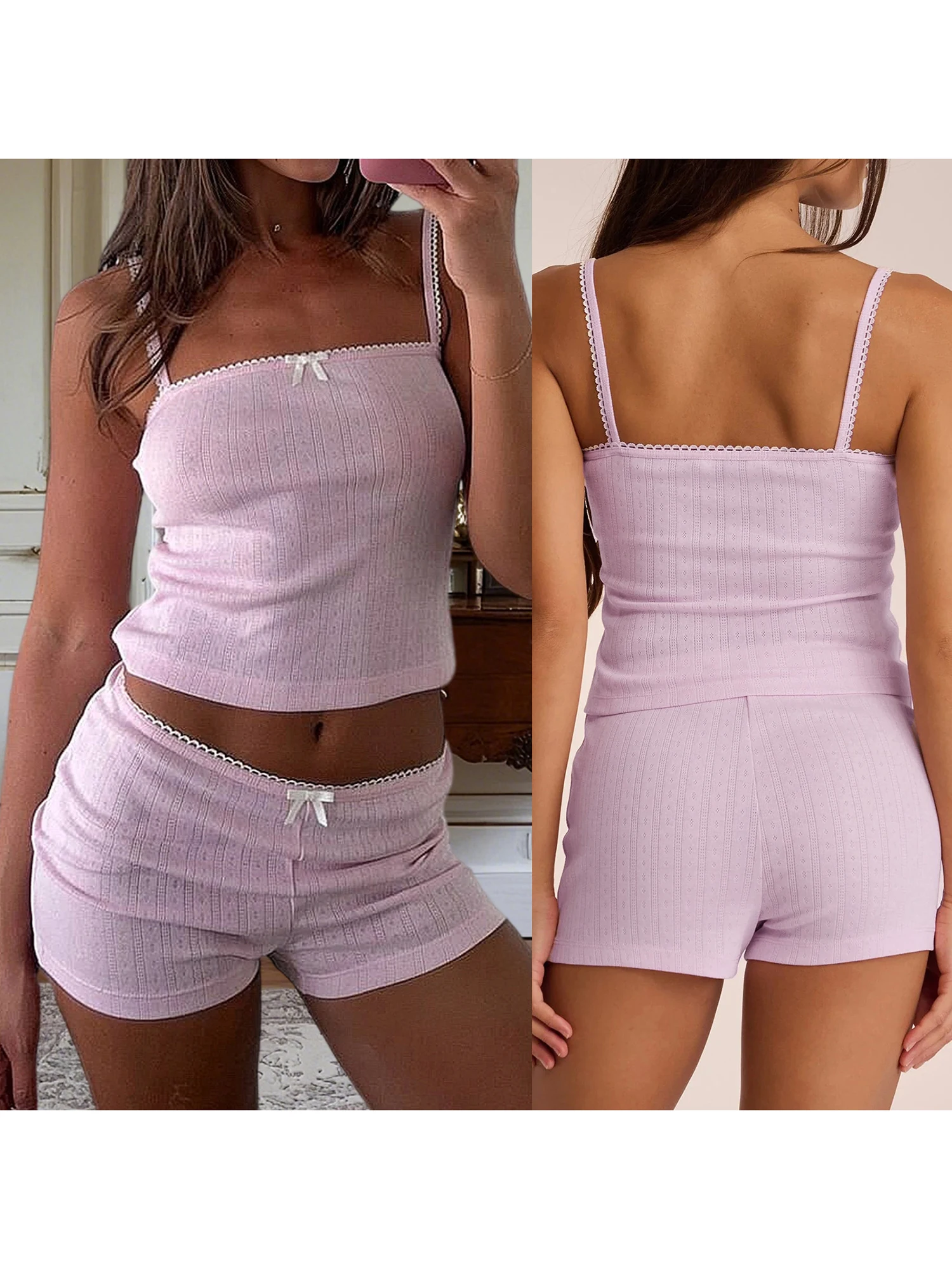 Women s Floral Print Sleeveless Cami Lounge Set with Lace Trim Tank Tops and Matching Shorts Pajama Sleepwear Sets