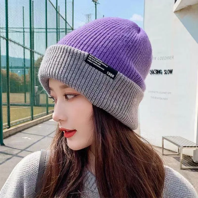 Bonnet en maille unisexe bicolore style k-pop slouchy_voghion.com