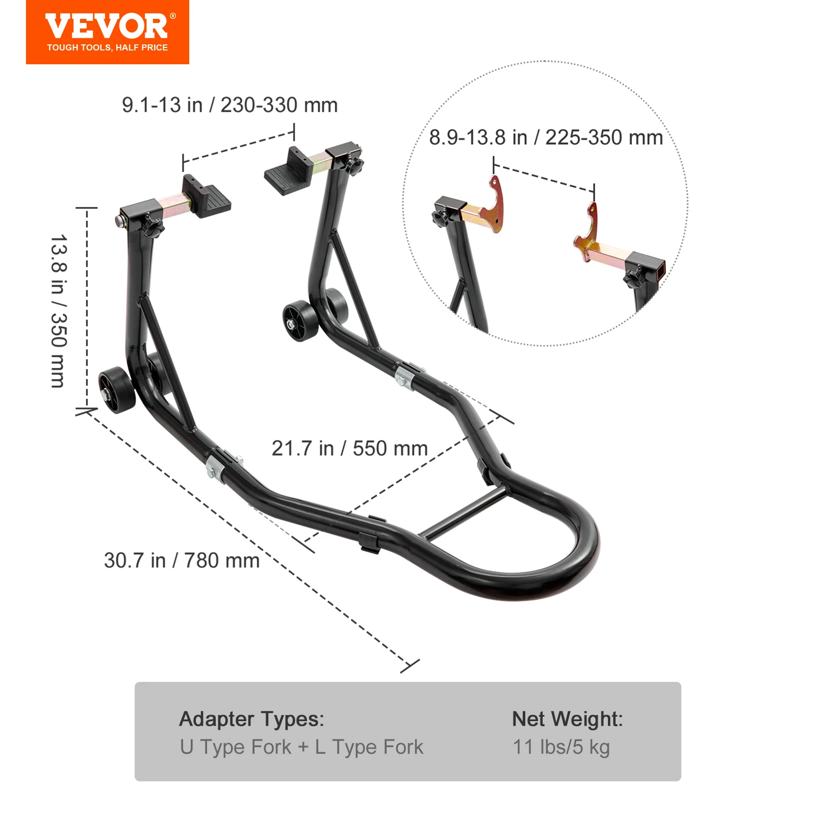 VEVOR Support de levage pour moto, 850 lb, support combiné avant et  arrière, support de fourche