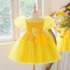 Elegant Sequin Party Girls Dress Puff Sleeve Bow Bridesmaids Baptism Prom Gown Birthday Princess Dress Gala Wedding Kids Clothes 1