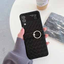 Retro Braid Shockproof Phone Case with Finger Ring Buckle and Bracket for Galaxy Z Flip 7 FE (Black)