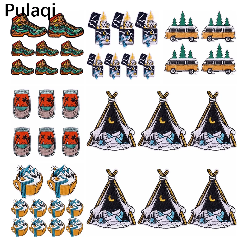 

Pulaqi Wholesale 10 PCS Travel Mountain Patches On Clothes Embroidered Patches For Clothing Sticker outdoor Badge Patch Applique