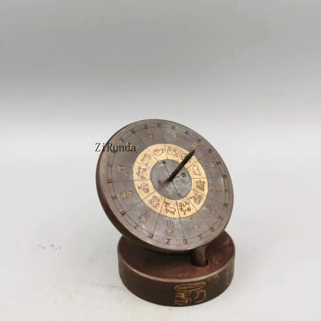 *Pure copper sundial compass model ornament, zodiac antique collection, copper ancient timer