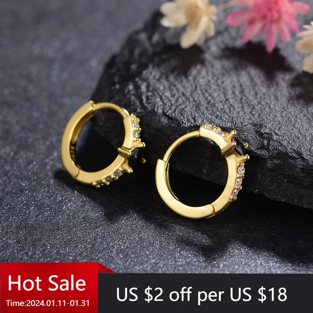 

Geometric Black Zircon Hoop Earrings for Women Girl Exquisite Punk 925 Sterling Silver Earrings Fine Jewelry Gift