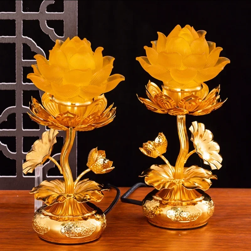 Household LED Seven Color Glazed Lotus Lamp Buddha Lamps Prayer Front of Buddha Eternal Light Feng Shui Safety Plug