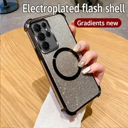 Plating Shockproof Clear Magnetic Ring Glitter Phone Case - A24 4G 5G (Black)