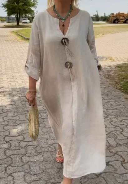 فستان طويل نسائي بأكمام قصيرة ، فساتين فضفاضة غير...