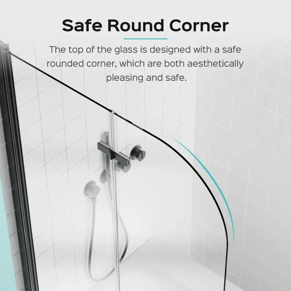 34" W x 58" H Frameless Folding Pivot Bathtub Door, 1/4" (6mm) Thick SGCC Clear Tempered Glass Door, Bathroom Pivot Bifold 5