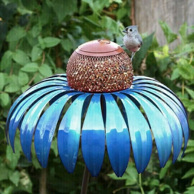 Coneflower-Mangeoire à oiseaux en métal avec support, extérieur, jardin,  art, promotion, fenêtre heureuse, aire de