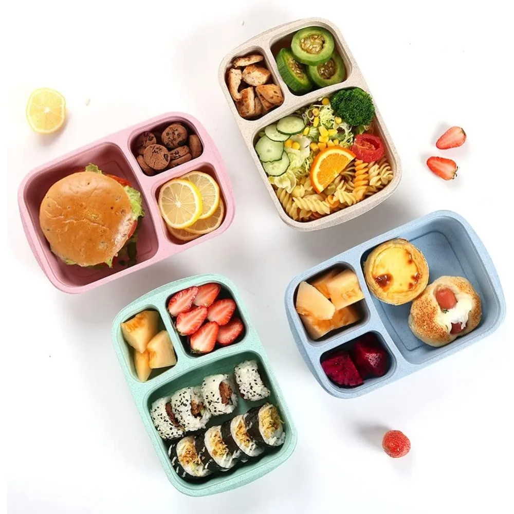 Easylunchboxes 3-Compartment Bento Lunch Box Containers Set of 4 Classic