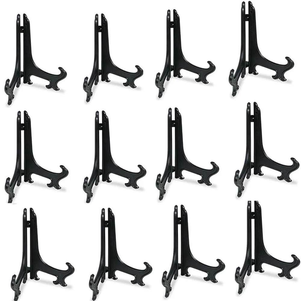 Black Plastic Easels Plate Display Stands Picture Frame Stand Holder 6/12pcs 3/4/5/6/7/8/9/10 Inch