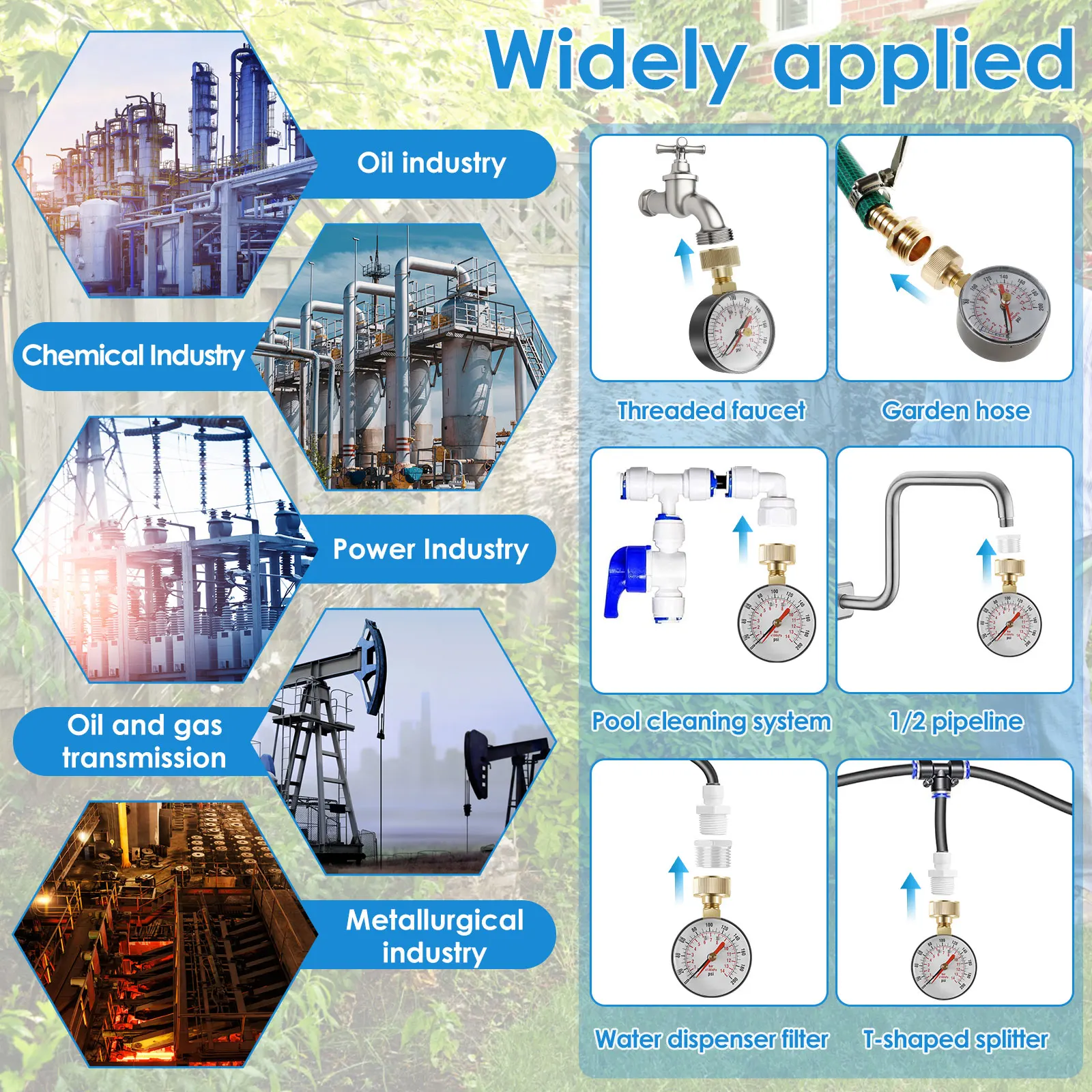 Pressure Gauge Water Pressure Test Gauge TS-60-200 PSI Water Pump for Hose Faucet Garden Hose Fluid Pressure Gauge