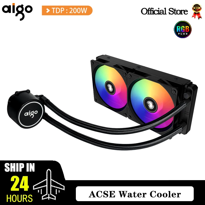 Refroidisseur à eau AIGO pour processeur, dissipateur thermique RGB, ventilateur intégré, compatible LGA 1700/1151/2011/AM3+/AM4