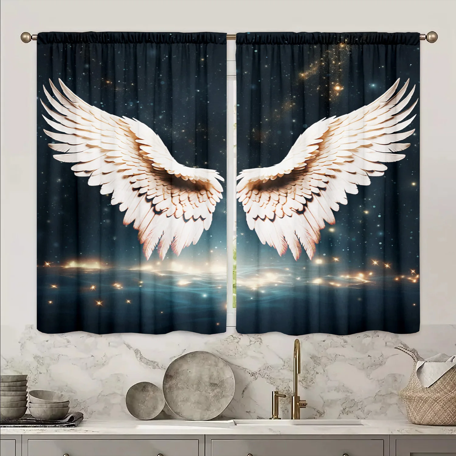 Description Picture 6 of item2pcs Angel Wings Printed Curtain for Home Decor - Rod Pocket Window Treatment for Bedroom, Office, Kitchen,Living Room,and Study