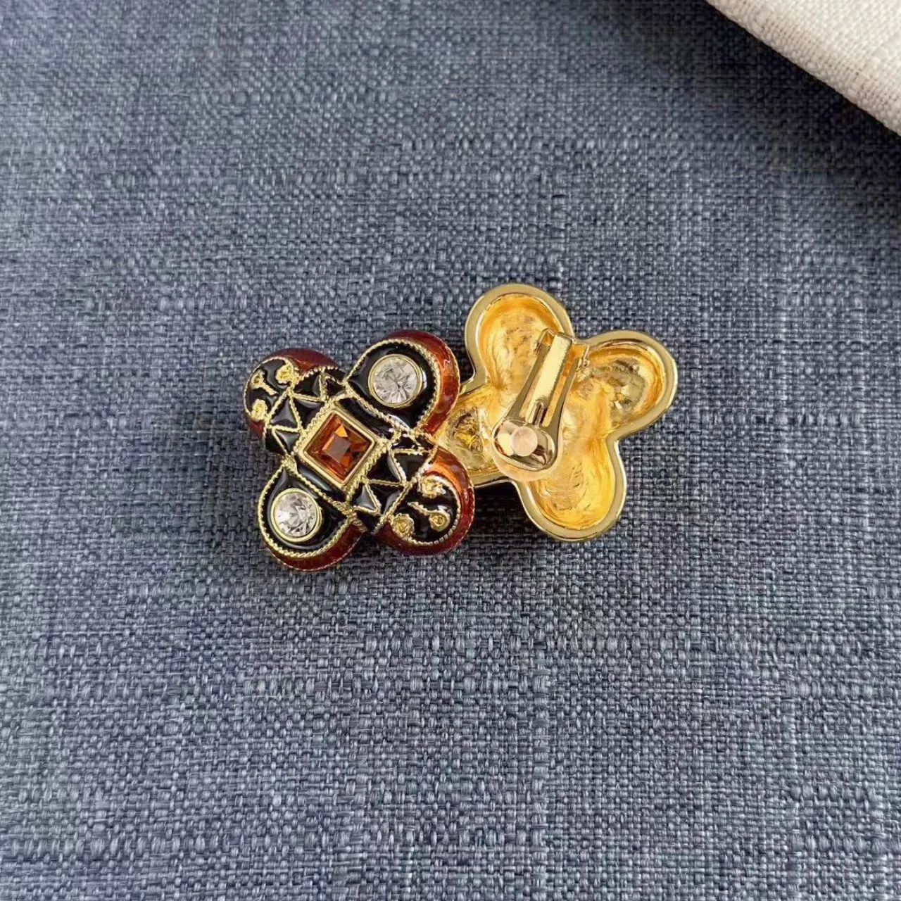 vintage court enamel cross flower sparkling zircon stud earrings for women