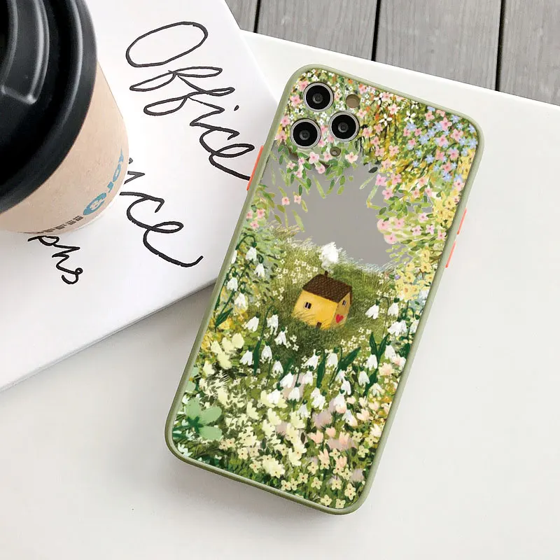 Retro-Landschaft bemalte Handyhülle für iPhone 16 7 8 Plus SE2 X XS XR 16 14 12 13 11 Pro Max große Blumenfelder Log Cabin Covers – Detail 2